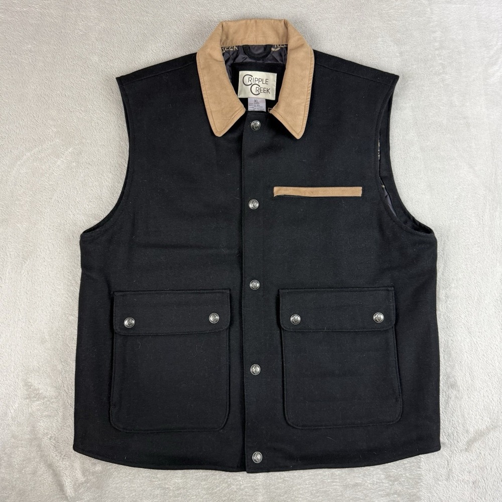Cripple Creek Vest Mens XL Black Wool Blend Western Rancher Cowboy Quilted